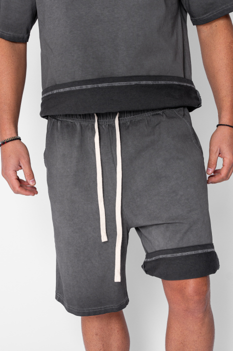 Set tricou si pantalon scurt cu efect prespalat Grey Anthracite [5]