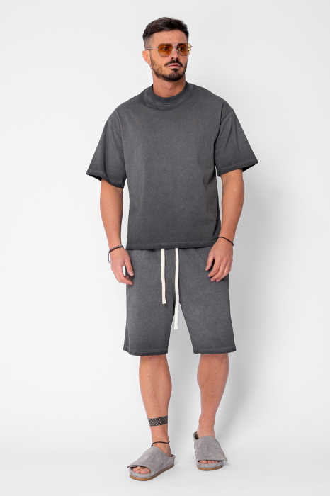 Set tricou si pantalon scurt cu efect prespalat Grey Anthracite [2]