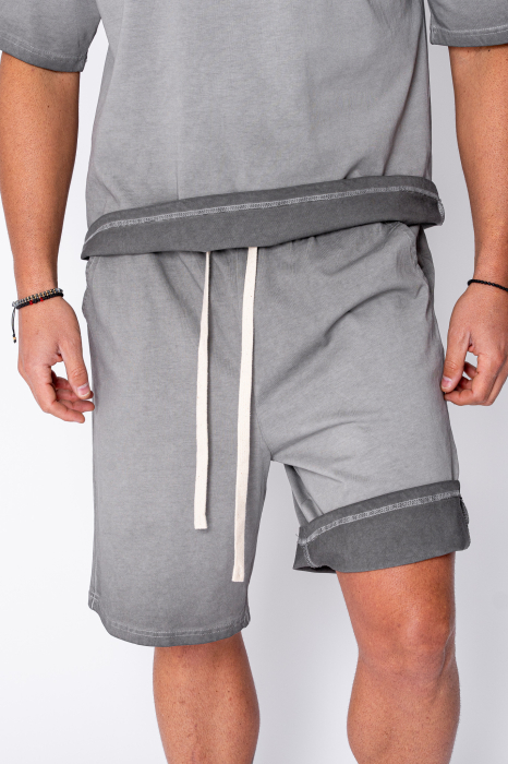 Set tricou si pantalon scurt cu efect prespalat Grey [5]