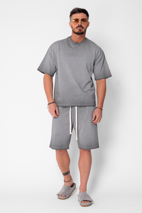 Set tricou si pantalon scurt cu efect prespalat Grey [2]