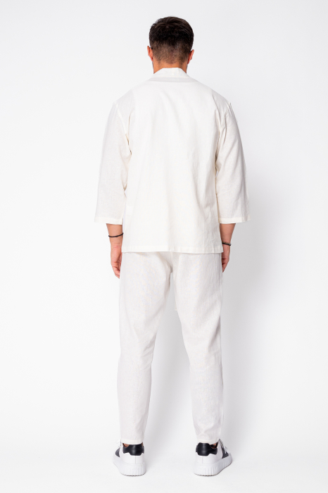 Set Tulum Jachetă tip kimono cu buzunare si pantalon lung Off White [4]