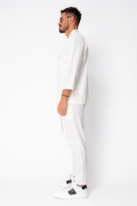 Set Tulum Jachetă tip kimono cu buzunare si pantalon lung Off White [3]