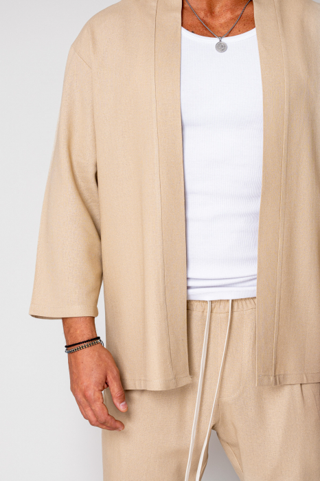 Set Tulum Jachetă tip kimono si pantalon lung Beige [5]