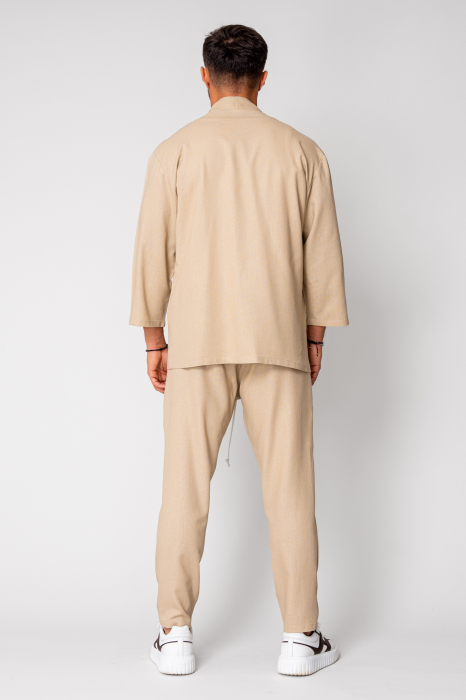 Set Tulum Jachetă tip kimono si pantalon lung Beige [4]