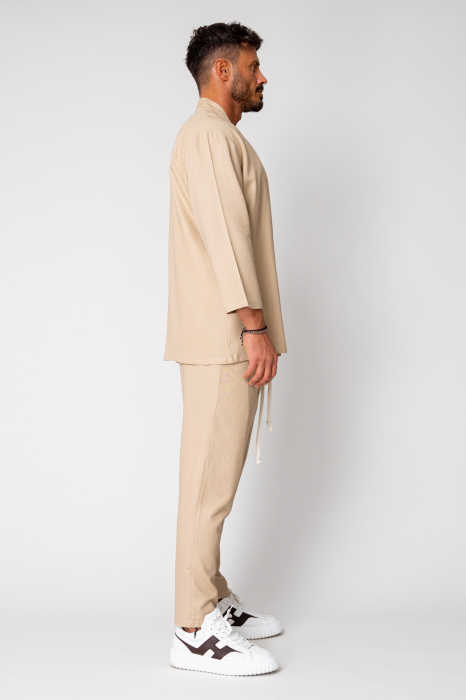 Set Tulum Jachetă tip kimono si pantalon lung Beige [3]