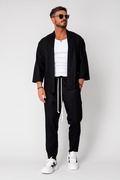 Set Tulum Jachetă tip kimono si pantalon lung Black [2]