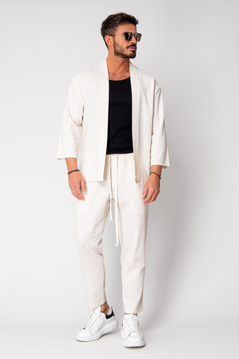 Set Tulum Jachetă tip kimono si pantalon lung Off White [2]