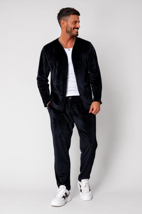 Set Jacheta tip kimono si pantalon lung din catifea Black [2]