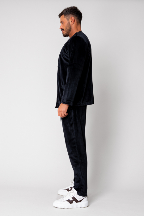 Set Jacheta tip kimono si pantalon lung din catifea Black [3]