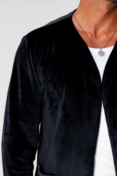 Set Jacheta tip kimono si pantalon lung din catifea Black [5]