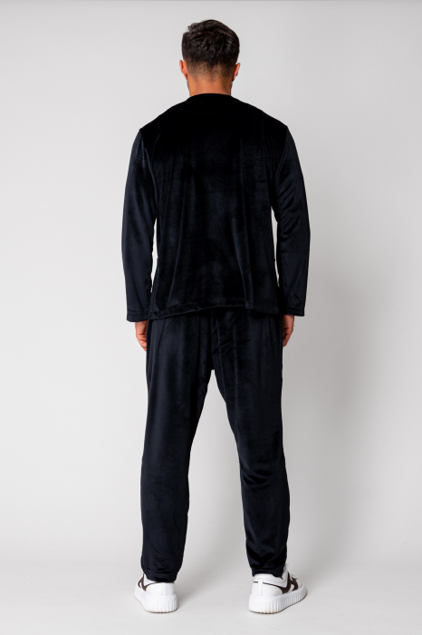 Set Jacheta tip kimono si pantalon lung din catifea Black [4]