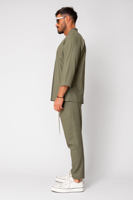 Set Tulum Jachetă tip kimono si pantalon lung Kaki [3]