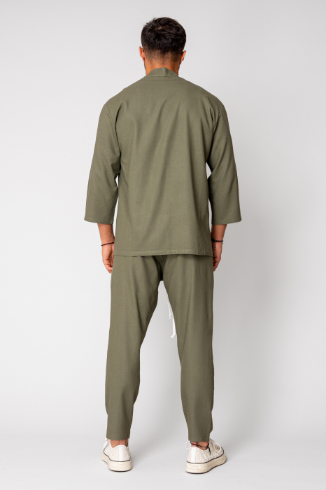 Set Tulum Jachetă tip kimono si pantalon lung Kaki [4]