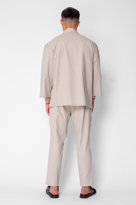 Set Tulum Jacheta tip kimono si pantalon lung Premium Edition Beige [3]