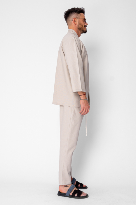 Set Tulum Jacheta tip kimono si pantalon lung Premium Edition Beige [2]
