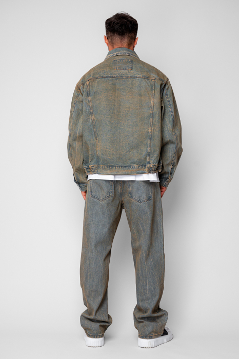 Urban Set Zippered Jacket and Long Denim Pants Blue [4]