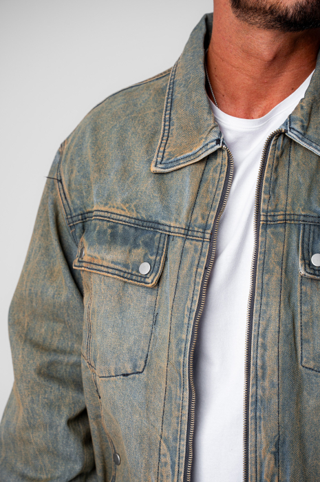 Urban Set Zippered Jacket and Long Denim Pants Blue [6]