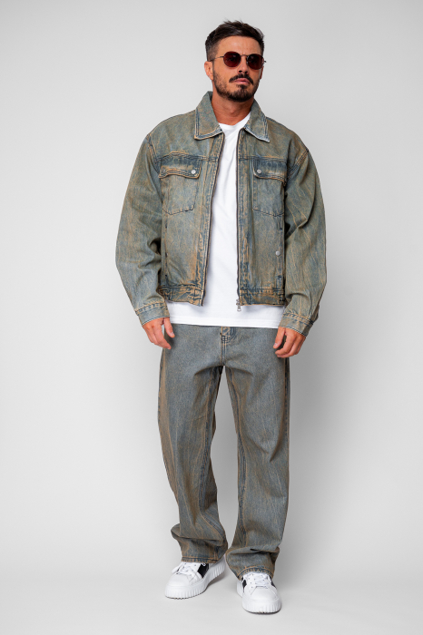 Urban Set Zippered Jacket and Long Denim Pants Blue [2]