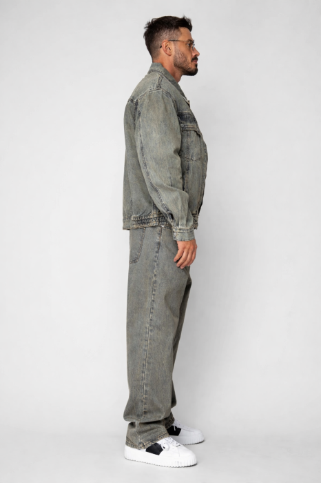 Set Urban Jacheta cu fermoar si pantalon lung din Denim Grey [2]