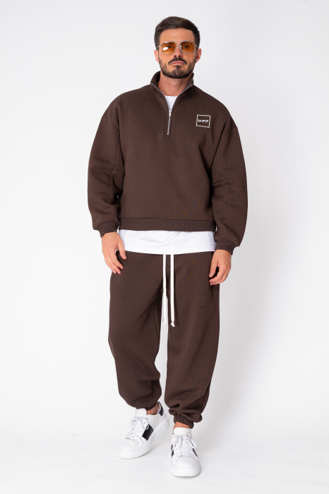 Set Urban Winter bluza cu fermoar scurt si pantalon Baggy Brown [2]