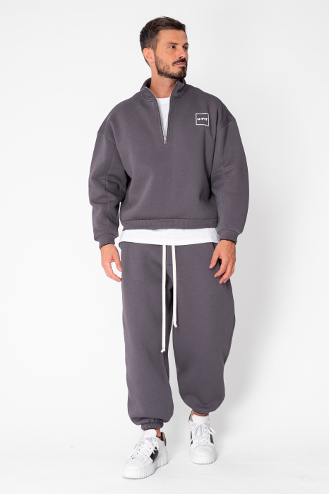 Set Urban Winter bluza cu fermoar scurt si pantalon Baggy Grey Anthracite [2]