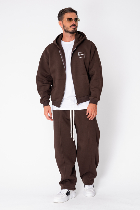 Set Urban Winter hanorac cu fermoar si pantalon Balloon Brown
