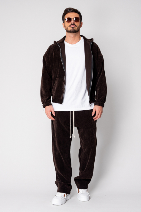 Set Velvet Hanorac cu fermoar si pantalon lung Dark Brown [2]
