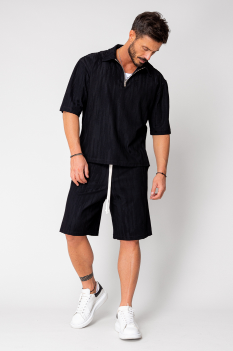 Set Velvet tricou cu fermoar si pantalon scurt Black [2]