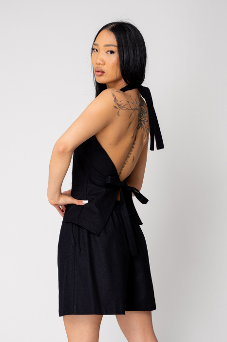 Backless vest and short pants set Black [3]
