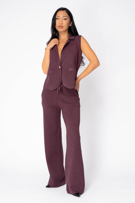 Set Vesta si Pantalon lung tricotat Burgundy