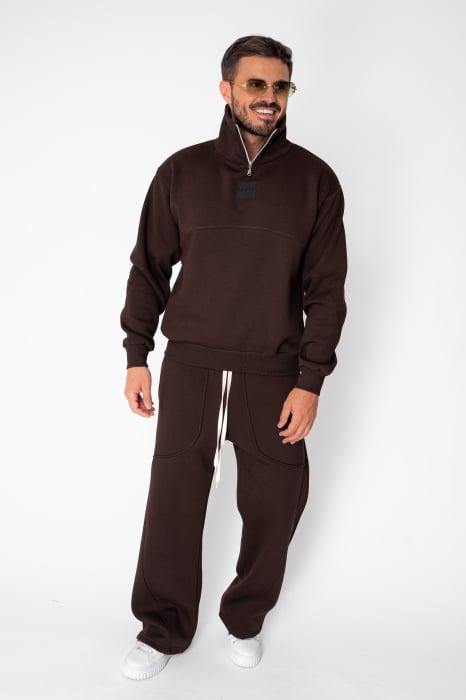 Set Winter bluza cu fermoar la guler si pantalon Balloon Brown