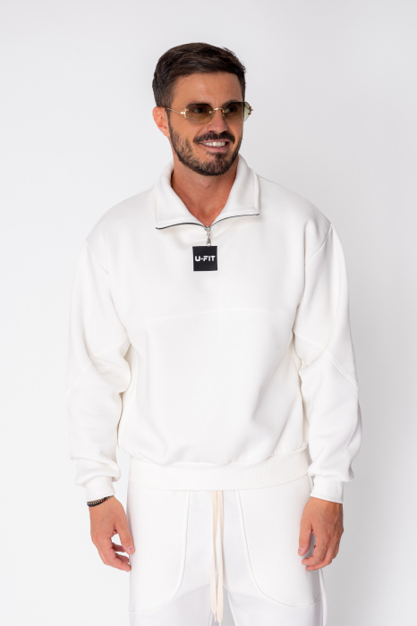 Set Winter bluza cu fermoar la guler si pantalon Balloon Off White [8]