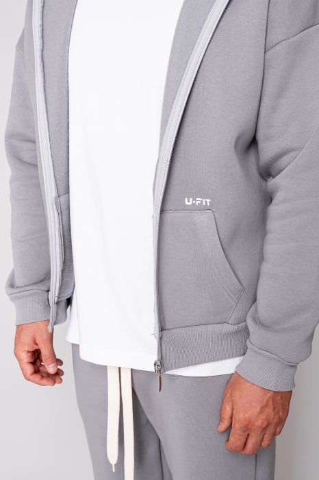 Set Winter CozyWide hanorac cu fermoar si pantalon drept Grey [5]