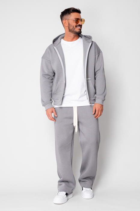Set Winter CozyWide hanorac cu fermoar si pantalon drept Grey [2]