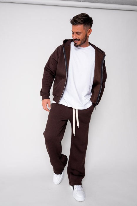 Set Winter CozyWide hanorac cu fermoar si pantalon drept Brown [1]