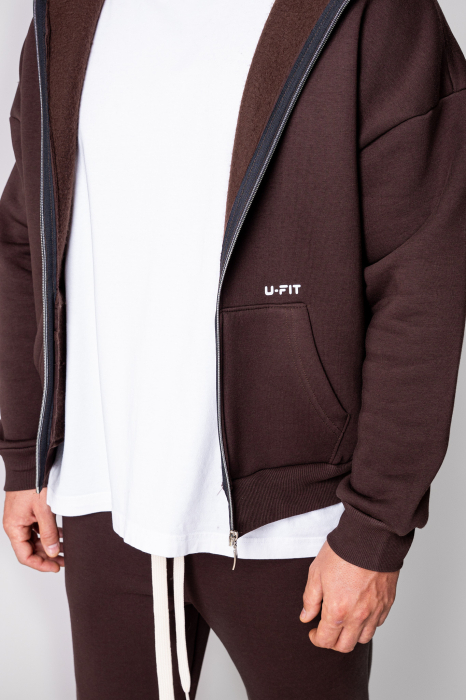 Set Winter CozyWide hanorac cu fermoar si pantalon drept Brown [5]
