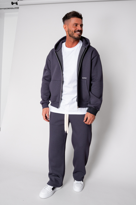 Set Winter hanorac cu fermoar si pantalon drept Grey Anthracite [1]