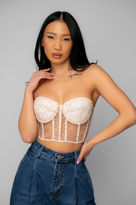 Top stil corset cu paiete Beige [2]