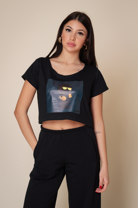 T-shirt Crop Top printed Black [2]