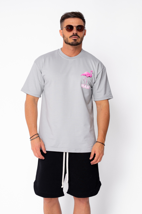 Tricou Flamingo imprimat Grey [2]