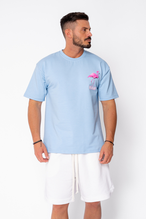 Tricou Flamingo imprimat Sky Blue [2]