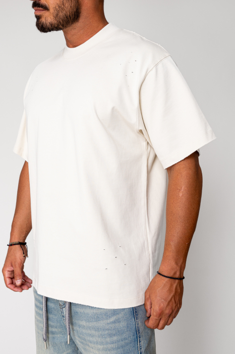 Heavy Oversized T-shirt Ripped Light Beige [5]