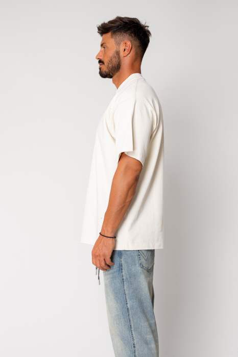 Heavy Oversized T-shirt Ripped Light Beige [2]