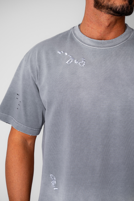 Tricou Oversized Ripped Prespalat Grey [4]