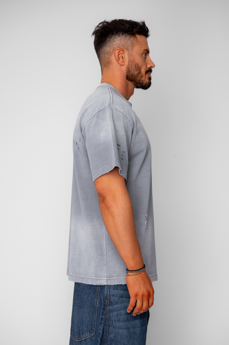 Tricou Oversized Ripped Prespalat Grey [2]