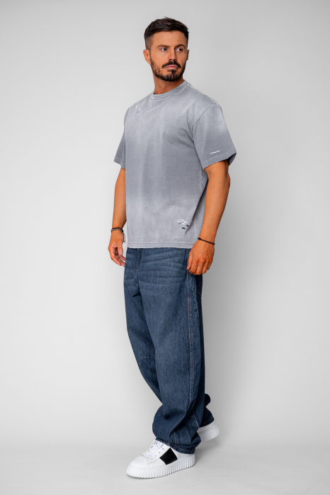 Tricou Oversized Ripped Prespalat Grey [5]