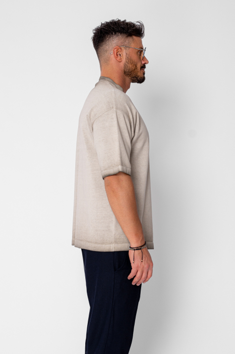 Tricou tricotat cu efect prespalat Beige [2]
