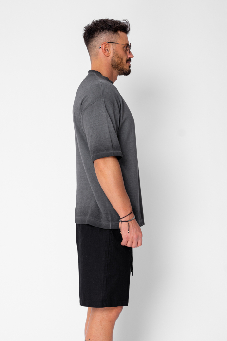 Tricou tricotat cu efect prespalat Black [2]