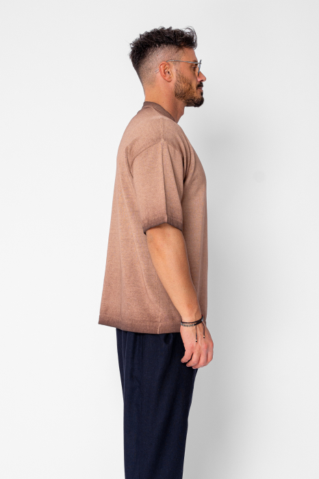 Tricou tricotat cu efect prespalat Brown [2]