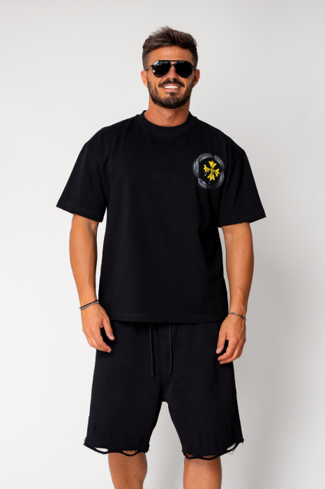 Tricou Yellow Flower Heavy Oversized Black [2]